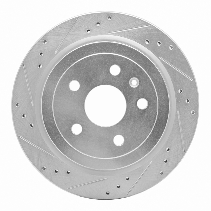 Cadillac CTS Brake Rotor (1) - Rear Left - R1 Concepts - Drilled & Slotted - Silver - `08-`19
